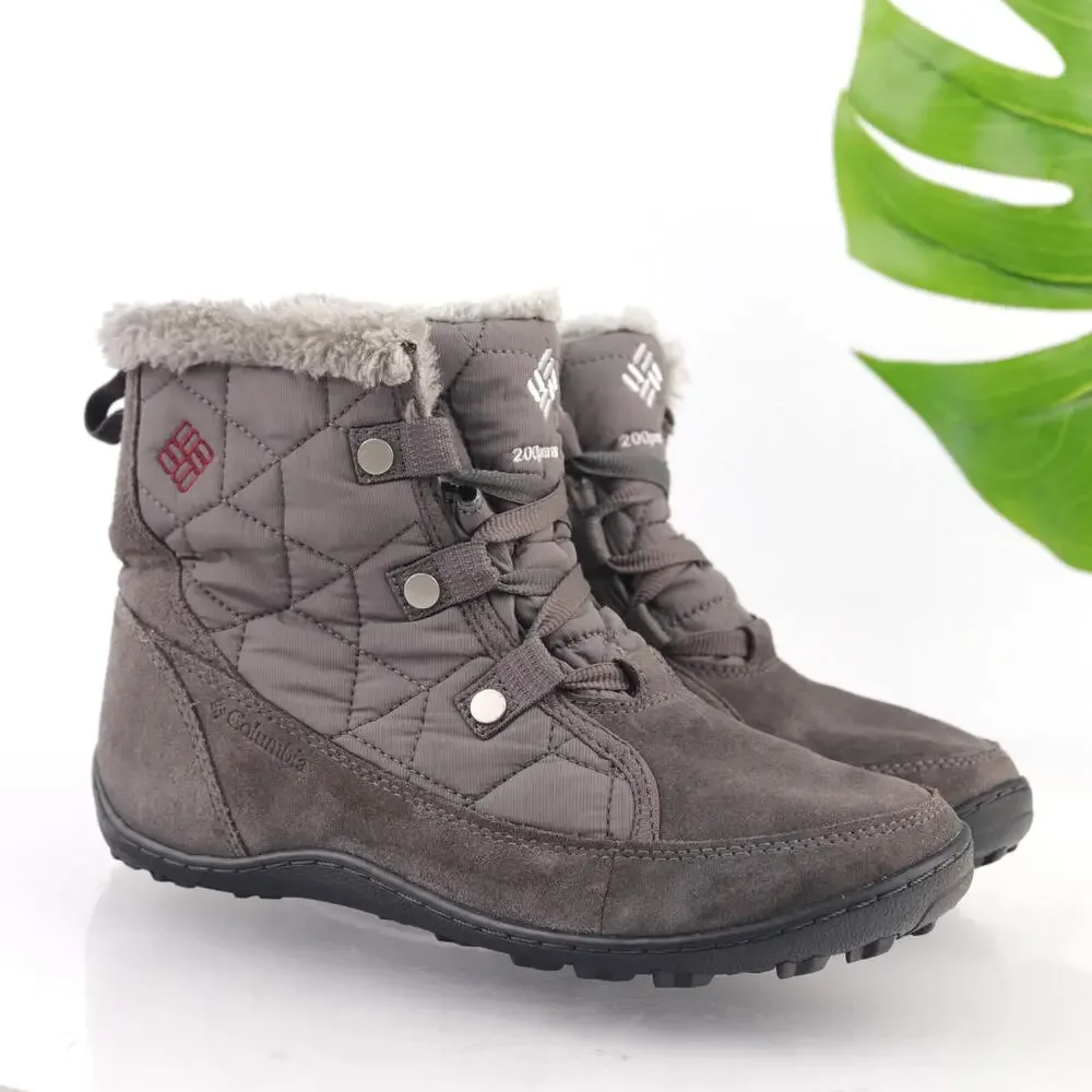 Columbia Womens Minx‎ Shorty Boots Size 7 Waterproof Gray Suede Quilted Lace Up